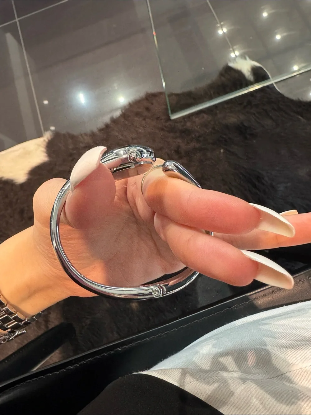 New H by Halston Sculpted Hinged Bangle Watch in Silver -Tone